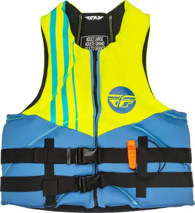 Shop Now Fly Racing Neoprene Flotation Blue Hi-Vis Teal Vest