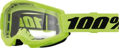100% Strata 2 Junior Neon Yellow Clear Goggles Buy Direct