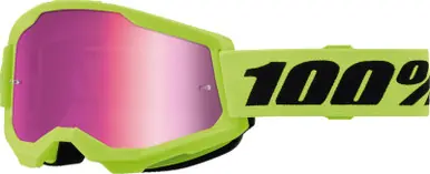 100% Strata 2 Junior Neon Yellow Pink Mirror Goggles Big Sale