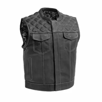 First Manufacturing Upside Quilted Diamond Black White Leather Vest Direct From Manufacturer