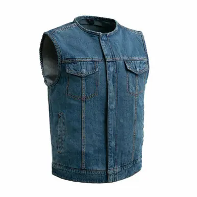 First Manufacturing No Limit Blue Denim Vest Money Back Guarantee