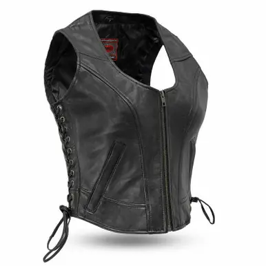 First Manufacturing Raven Womens Black Leather Vest Grab Now