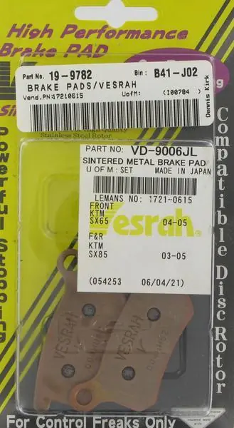 Super Sale Vesrah VD-9006JL Sintered Metal Brake Pads