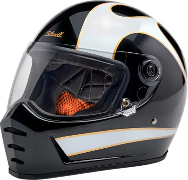 Biltwell Lane Splitter ECE 22.06 Gloss Black White Flames Helmet Sale