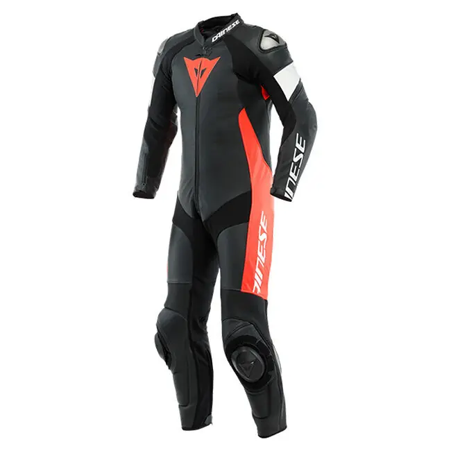 Top Pick Dainese Tosa 1 Piece Peforated Leather Suit - Black/Fluro Red/White - 52