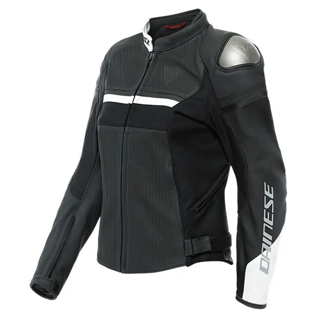 Dainese Ladies Rapida Perforated Leather Jacket - Matt Black/Matt Black/White - 50 Authentic