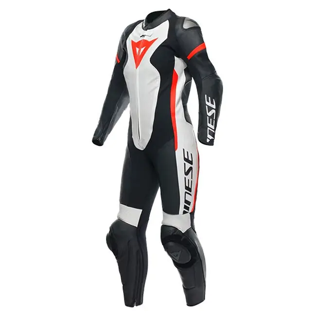 Bulk Order Dainese Ladies Grobnik 1 Piece Perforated Leather Suit - Black/White/Fluro Red - 50