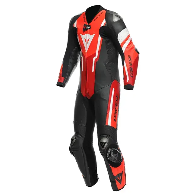 No Minimum Order Dainese Misano 3 D-Air 1 Piece Perforated Leather Suit - Black/Red/Fluro Red - 58
