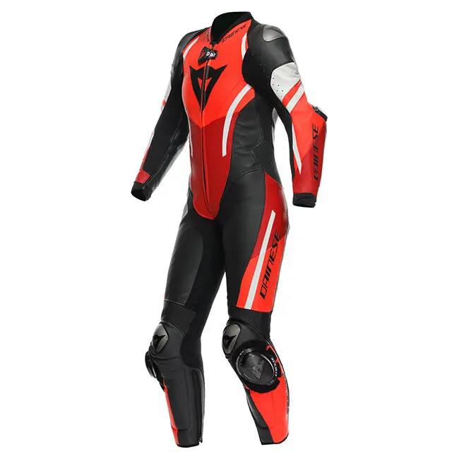Dainese Ladies Misano 3 D-Air 1 Piece Perforated Leather Suit - Black/Red/Fluro Red - 40 In Demand
