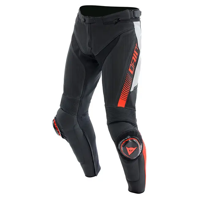 Dainese Super Speed Perforated Leather Pants - Black/White/Fluro Red - 50 Trusted Brand
