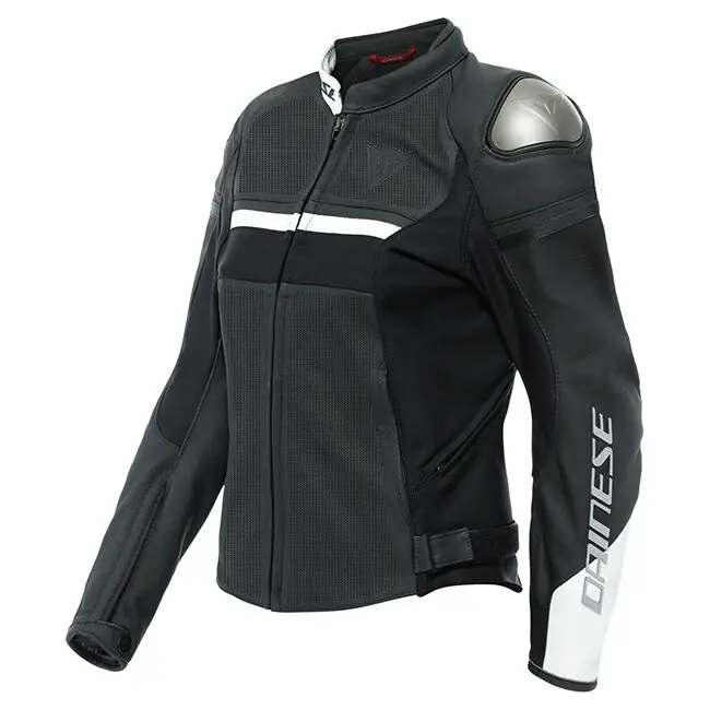 Today Only Dainese Ladies Rapida Leather Jacket - Matt Black/Matt Black/White - 42