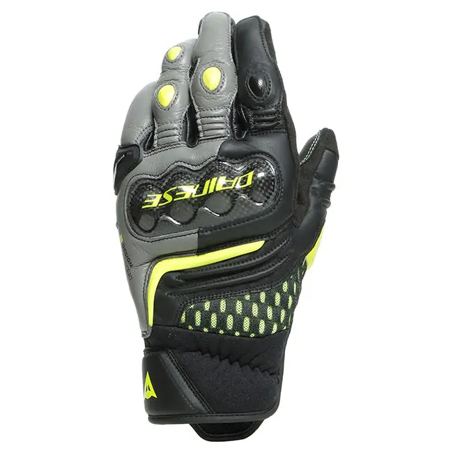 Save Now Dainese Carbon 3 Short Leather Gloves - Black/Charcoal Grey/Fluro Yellow - XXXL