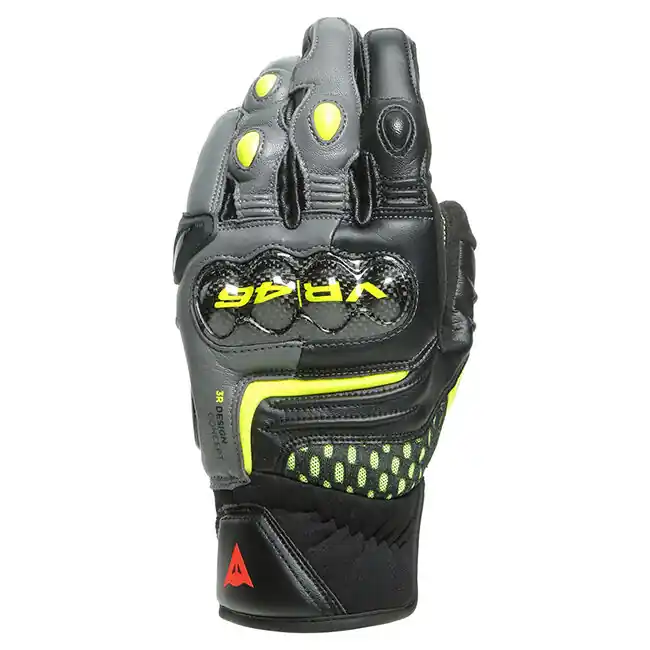 New Release Dainese VR46 Sector Short Leather Gloves - Black/Anthracite/Fluro-Yellow - XS