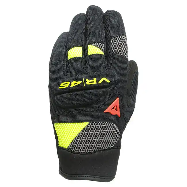 Dainese VR46 Curb Short Tex Gloves - Black/Anthracite/Fluro-Yellow - XXS Price Cut