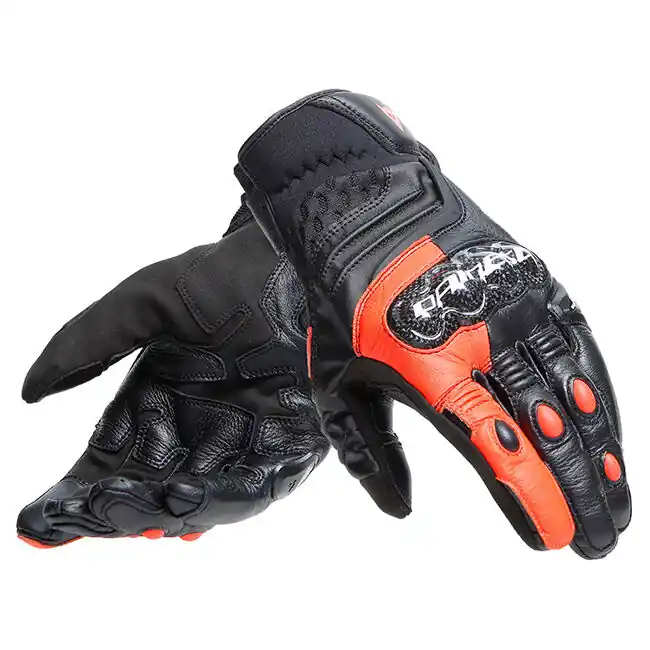 Dainese Carbon 4 Short Leather Gloves - Black/Fluro Red - S One Day Deal