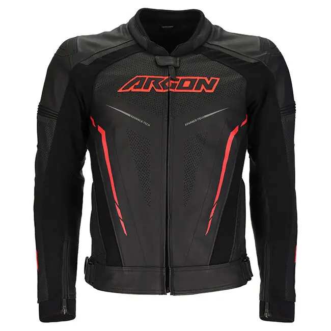Brand New Argon Descent Perforated Leather Jacket - Black/Red - 48