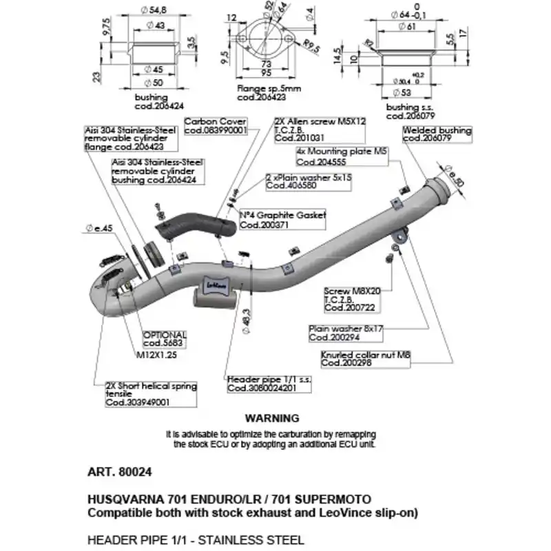 Affordable LeoVince Lv Head Pipe - Stainless - 701 Enduro/Lr / 701 Supermoto 21> (Stock & Lv Exhaust)