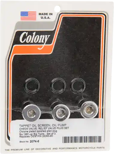 Special Discount Colony 2074-6 - Plug Kit Oil Pump 81-99 Big Twin