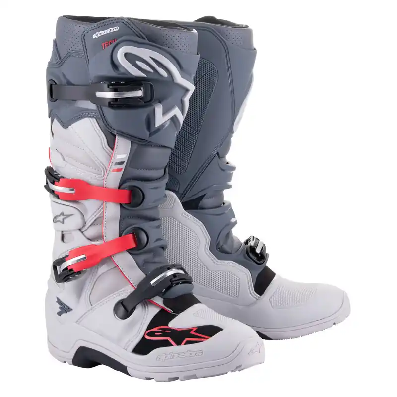 Free Shipping Alpinestars Tech 7 Enduro Boot - Light Grey/Dark Grey/Bright Red - 10