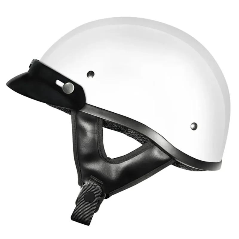 M2R Rebel Solid Classic Shorty Studs Open Face Helmet - White - S Luxury
