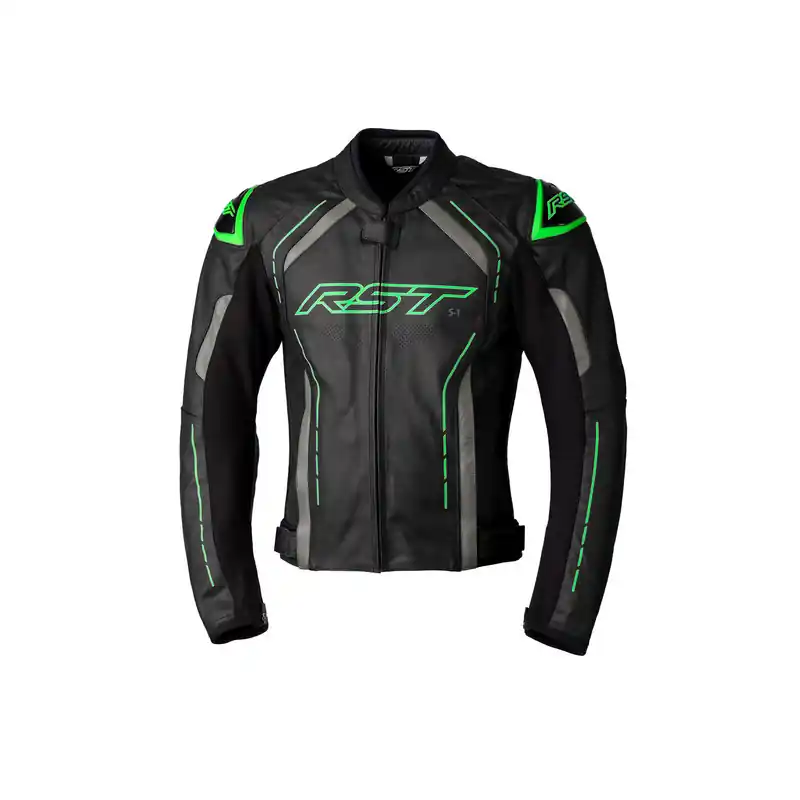 Weekend Sale RST S-1 CE Leather Jacket - Black/Grey/Neon Green - 52