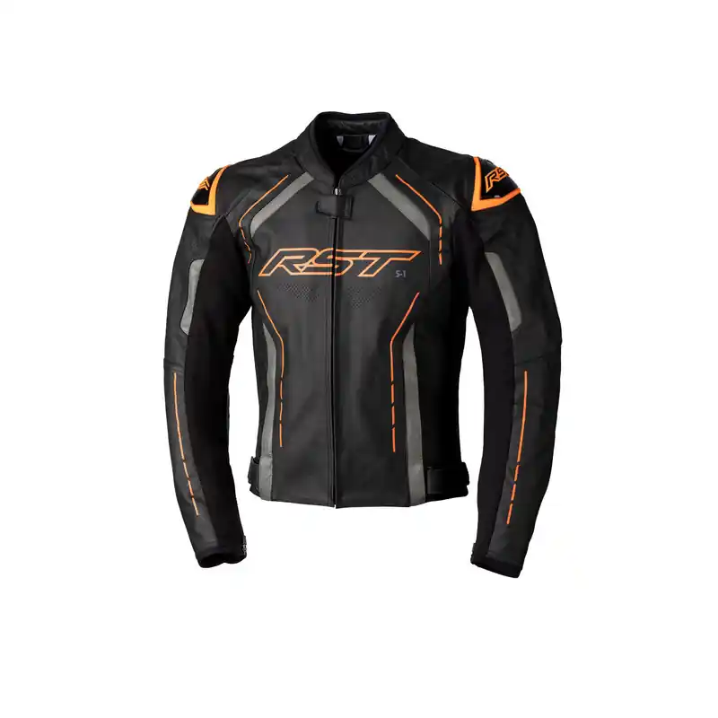 RST S-1 CE Leather Jacket - Black/Grey/Neon Orange - 50 Best Choice