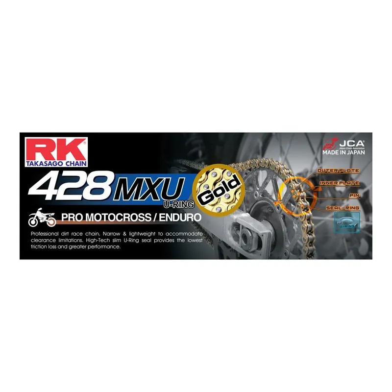 Premium RK CHAIN 428MXU - 136 LINK - GOLD (U-RING)