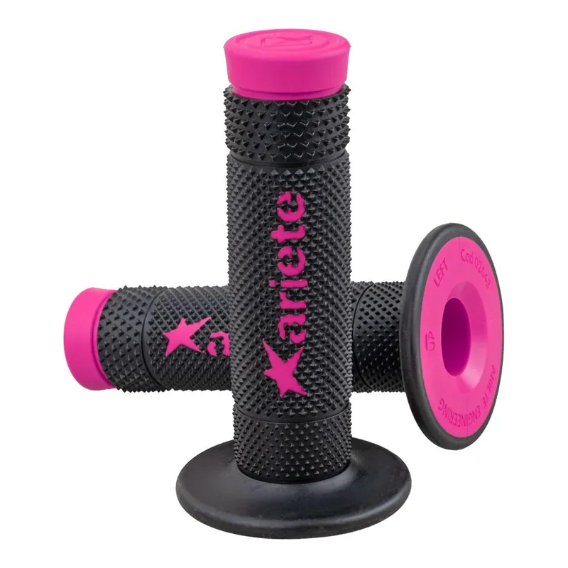 ARIETE GRIPS - VULCAN - OFF ROAD - DUAL COMPOUND - BLACK/PINK - 115mm Closed End Express Delivery