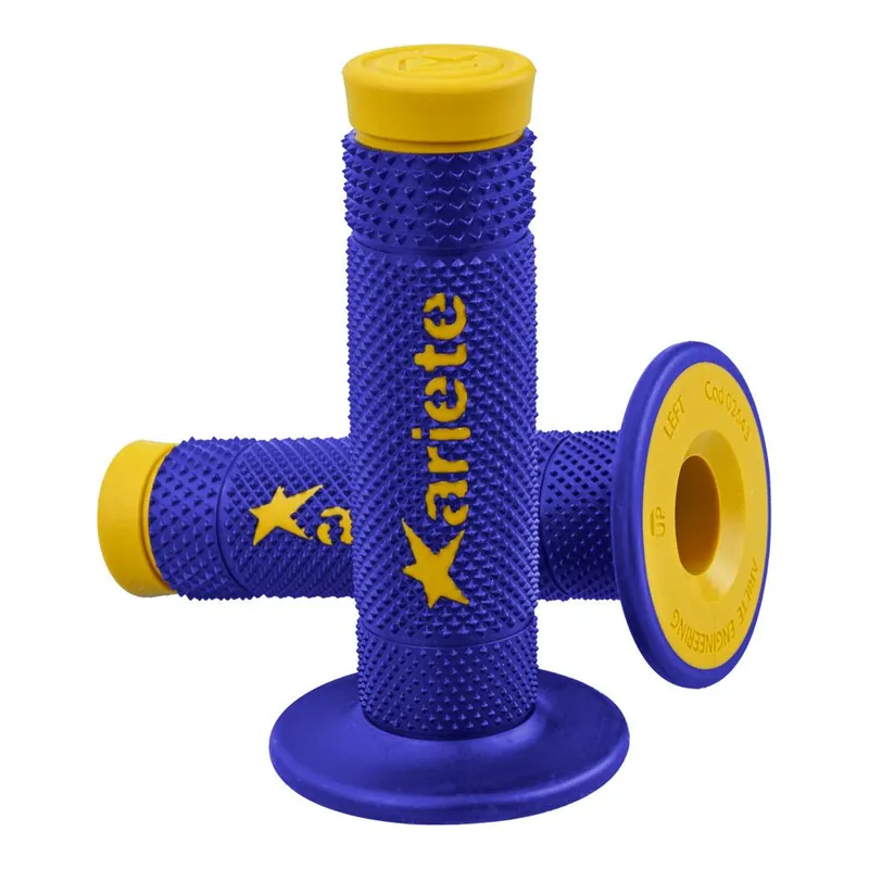 High Quality ARIETE GRIPS - VULCAN - OFF ROAD - DUAL COMPOUND - BLUE/YELLOW - 115mm Closed End