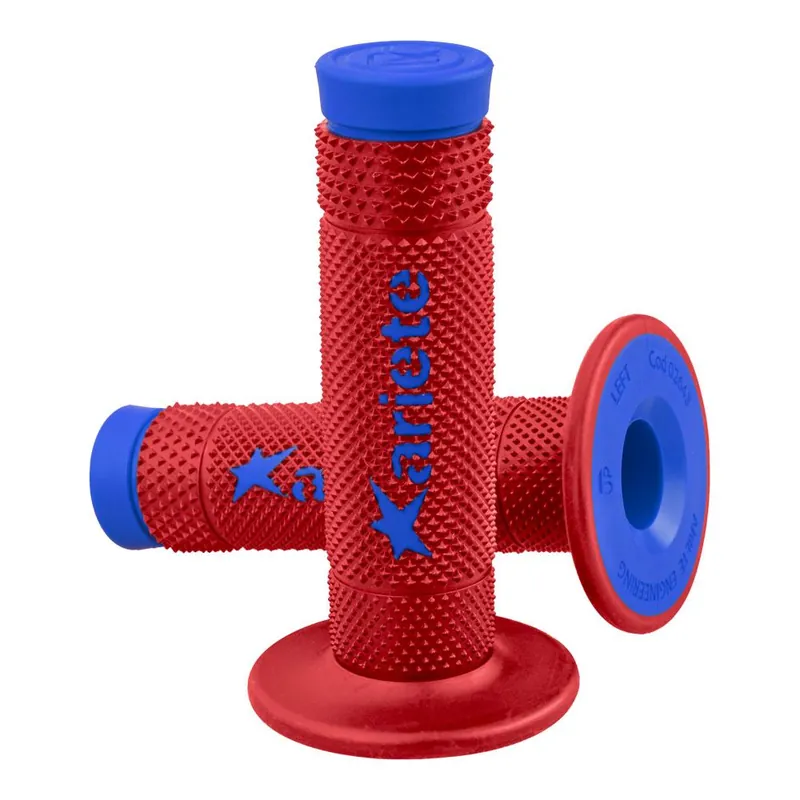 Price Drop ARIETE GRIPS - VULCAN - OFF ROAD - DUAL COMPOUND - RED/BLUE - 115mm Closed End