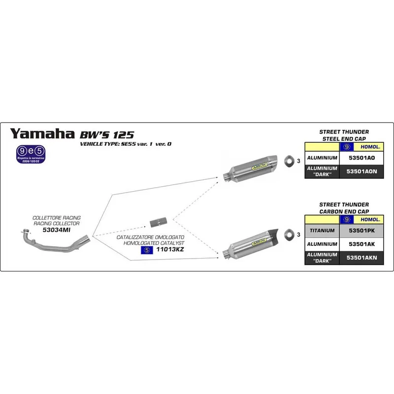 ARROW 53501AO Silencer - STREET THUNDER Aluminium SilverYAMAHA BW'S 125 Best Choice