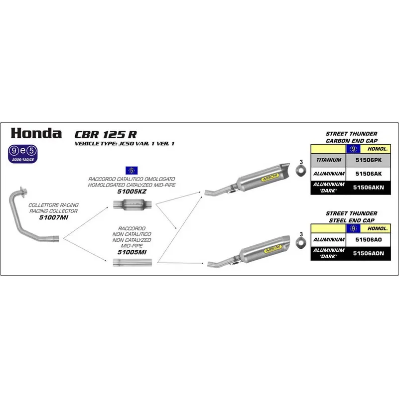 Warranty Included ARROW 51007MI Collector - Stainless Non CatHONDA CBR 125R 2011 > 2016