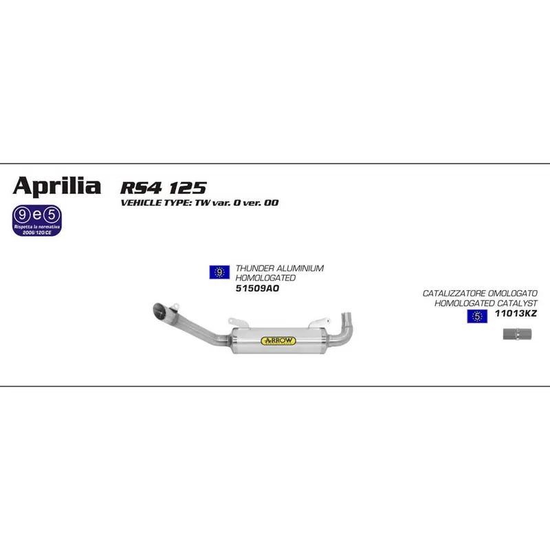 Buy Online ARROW 51509AO Silencer - THUNDER Aluminium Silver with Steel End CapAPRILIA RS4 125