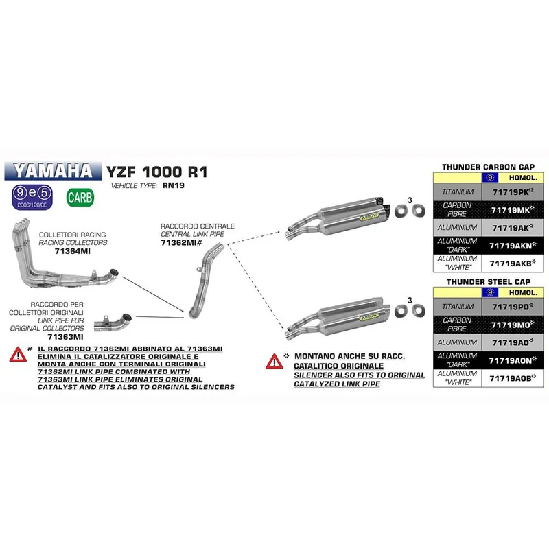 Direct From Manufacturer ARROW 71364MI Header / Collector:- Stainless 4:2:1 Non-CatYAMAHA YZF R1