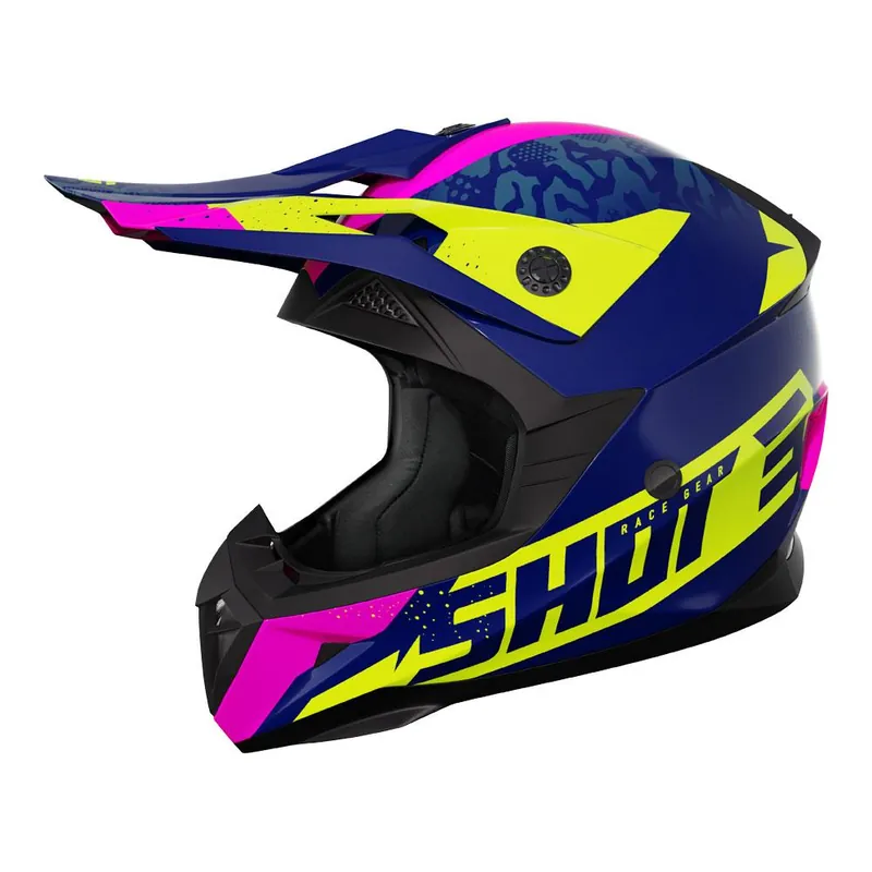 Shot Pulse Kid Helmet Airfit Blue/Neon Yellow/Pink One Day Deal