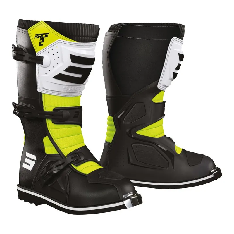 Free Returns Shot Race 2 Kid Boots Black/White/Neon Yellow